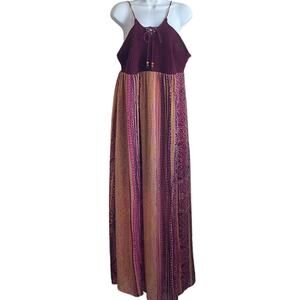 Xhilaration Women Boho Maxi Sundress Dress‎ L Vibrant Smock Back Festival Beachy